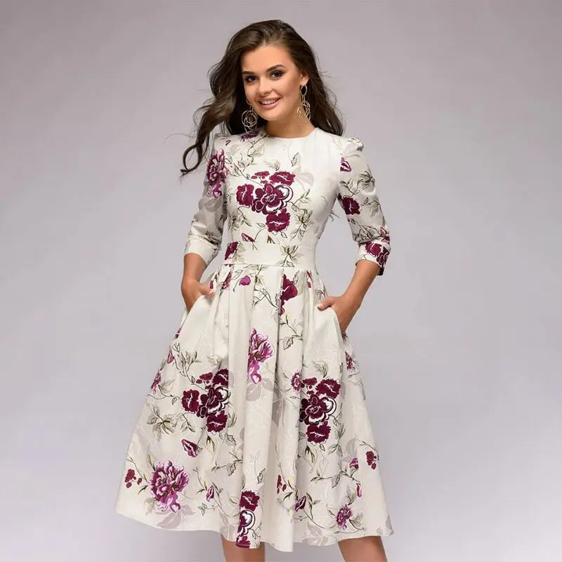 Elegante midi-jurk met bloemmotief