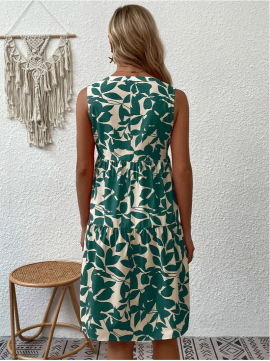 Zomerjurk met plantenprint en zonder mouwen