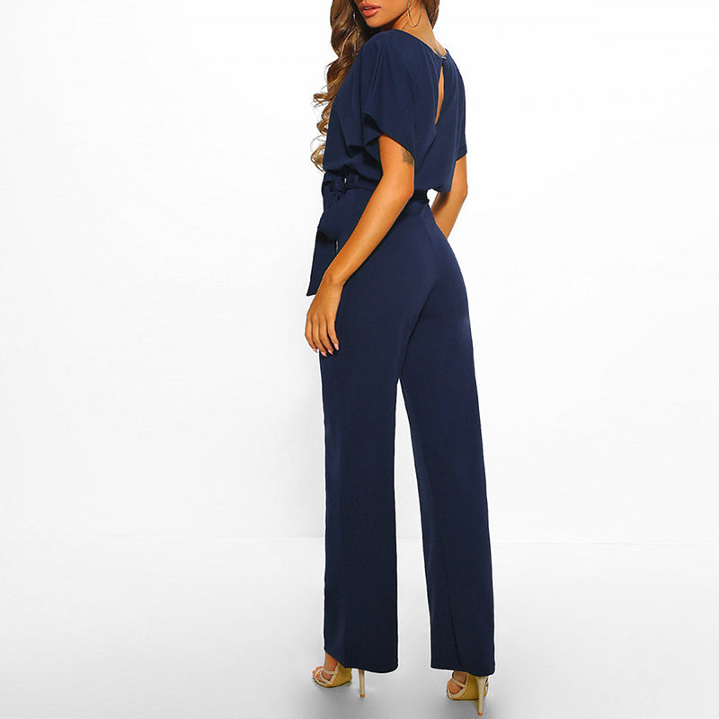 Vrouwen Elegante Jumpsuit met Brede Pijpen en Ceintuur