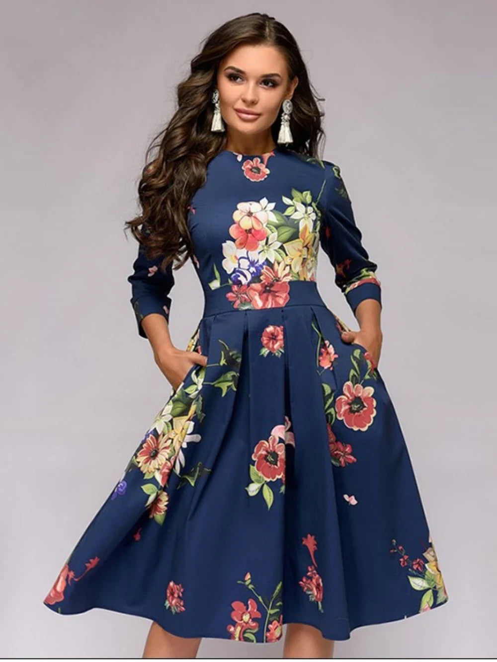 Elegante midi-jurk met bloemmotief