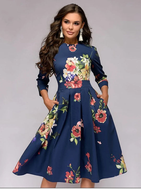 Elegante midi-jurk met bloemmotief