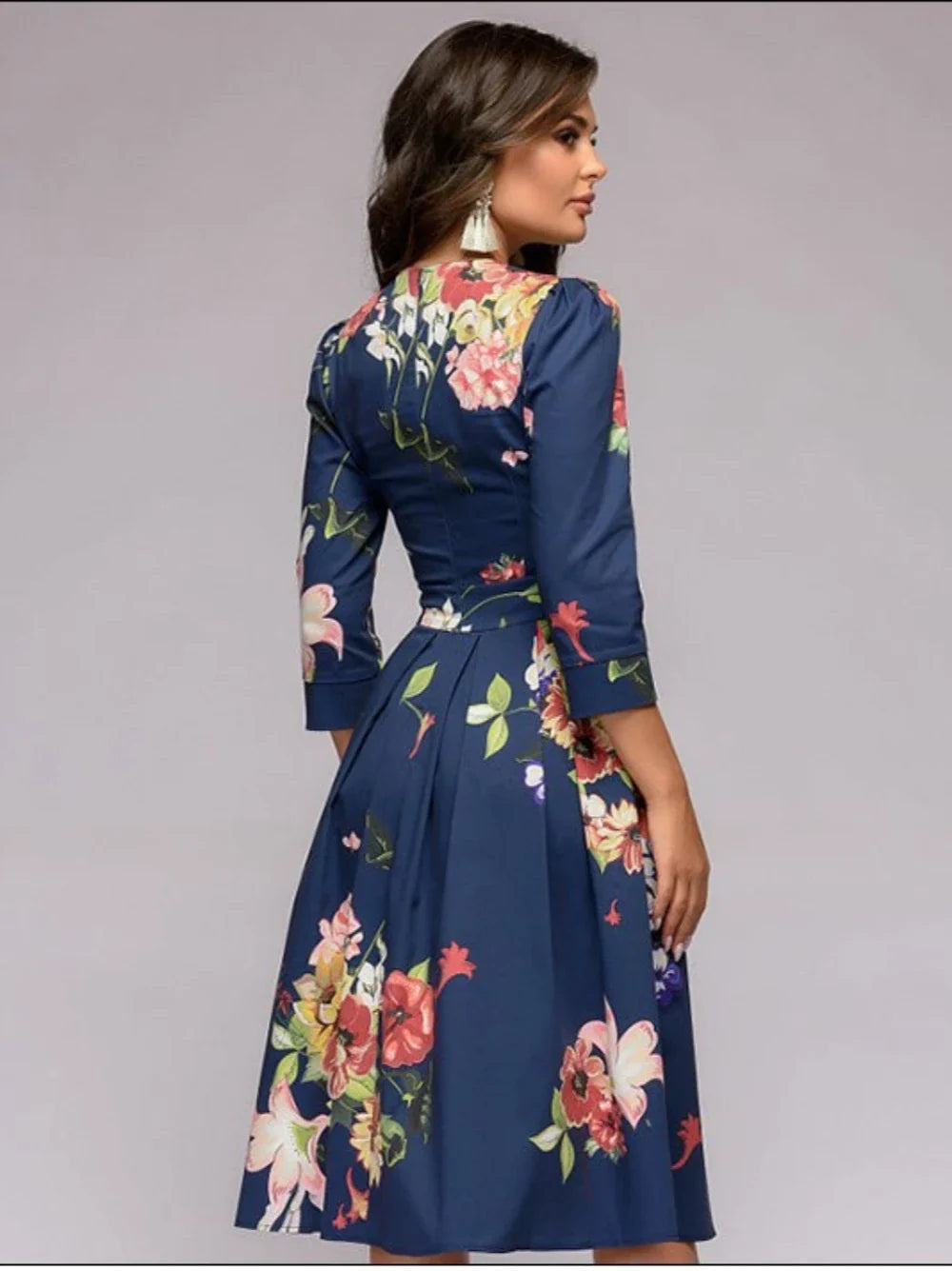 Elegante midi-jurk met bloemmotief