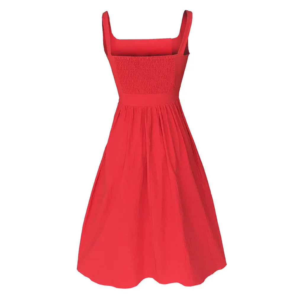 Zomer dames midi jurk met brede schouderbanden