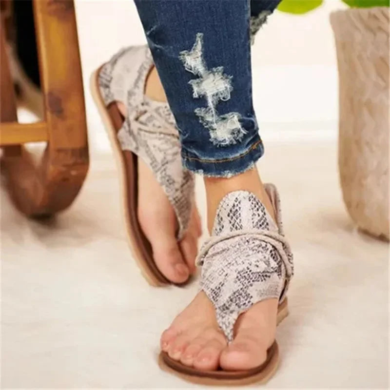 Dames Sandalen met Slangenprint en Originele Vetersluiting