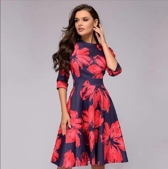 Elegante midi-jurk met bloemmotief