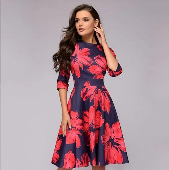 Elegante midi-jurk met bloemmotief