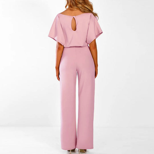 Vrouwen Elegante Jumpsuit met Brede Pijpen en Ceintuur