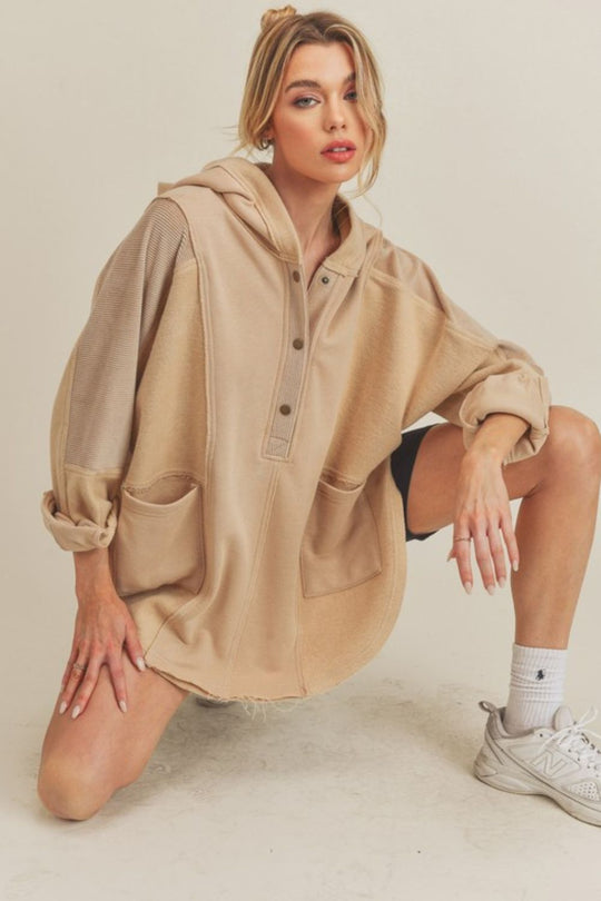Slit Half Snap Oversize Hoodie | Casual Oversized Hoodie met Split & Half-Snap