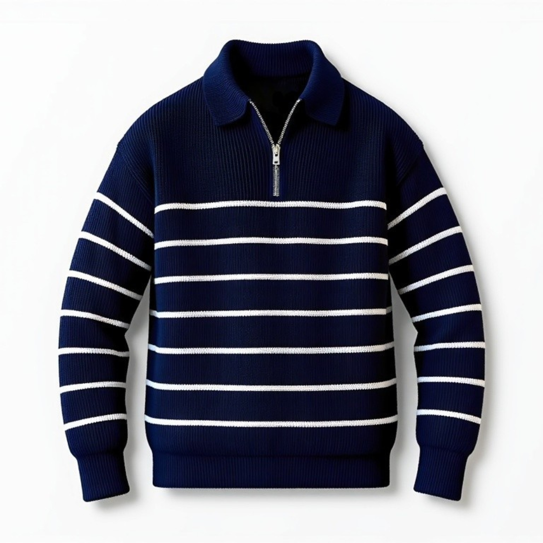Heren Gestreepte Half-Zip Trui met Klassiek Maritiem Geïnspireerd Ontwerp