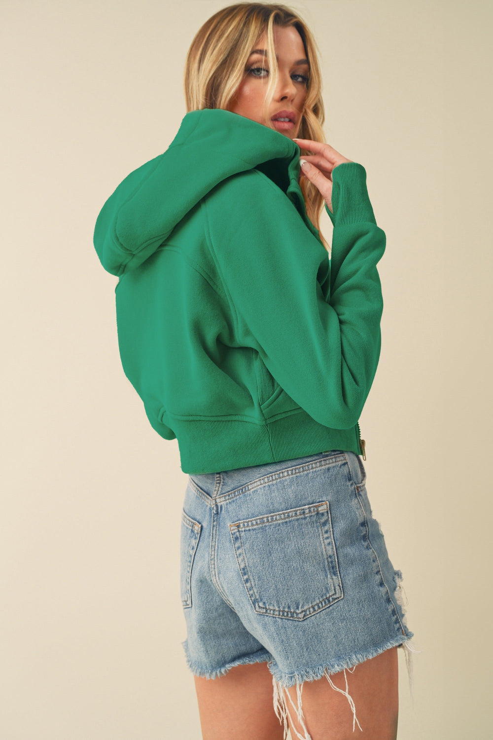 Zip-Up Raglan Mouw Cropped Hoodie | Trendy Cropped Hoodie met Ritssluiting