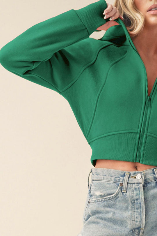 Zip-Up Raglan Mouw Cropped Hoodie | Trendy Cropped Hoodie met Ritssluiting