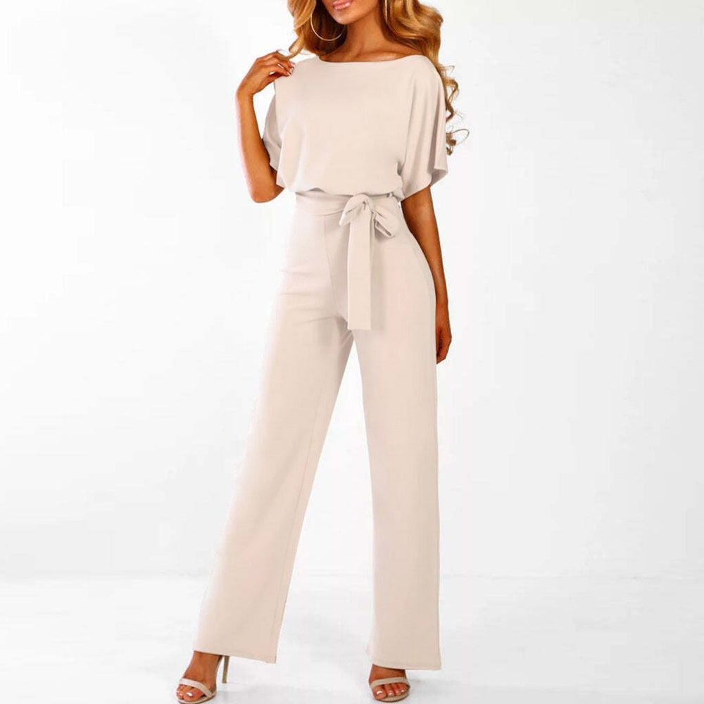 Vrouwen Elegante Jumpsuit met Brede Pijpen en Ceintuur