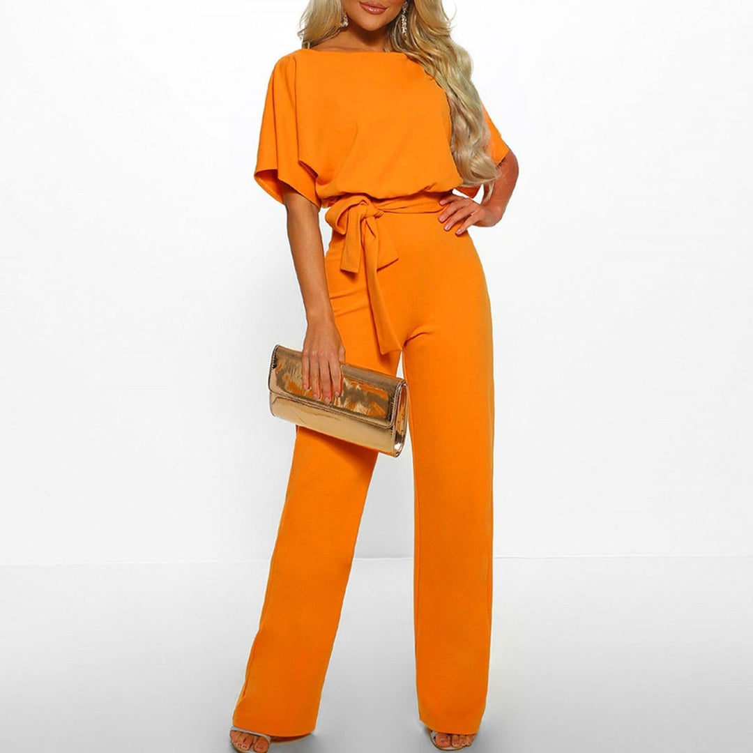 Vrouwen Elegante Jumpsuit met Brede Pijpen en Ceintuur