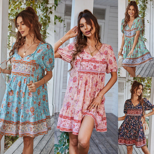 Zomer dames boho jurk met bloemenpatroon