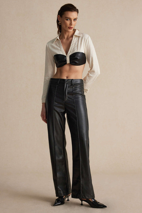 Yasmine - Moderne en Chique Vrouwen Kleurblok Gerimpeld Shirt