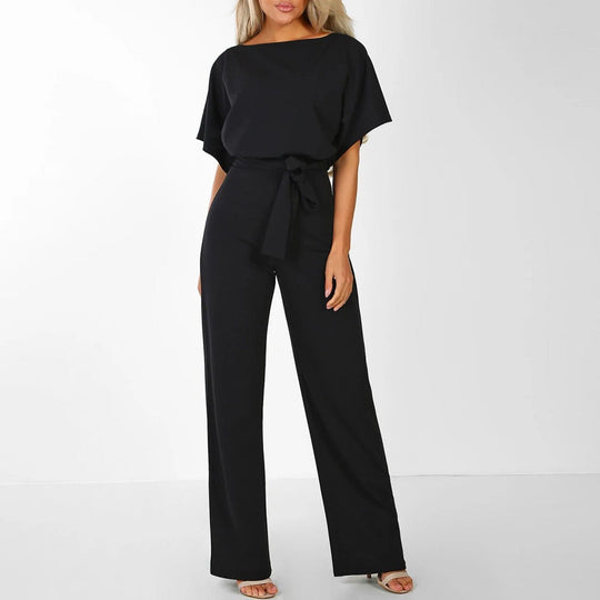 Vrouwen Elegante Jumpsuit met Brede Pijpen en Ceintuur