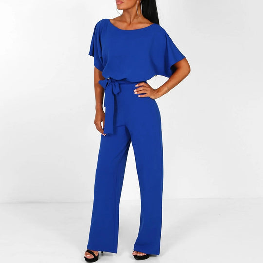 Vrouwen Elegante Jumpsuit met Brede Pijpen en Ceintuur