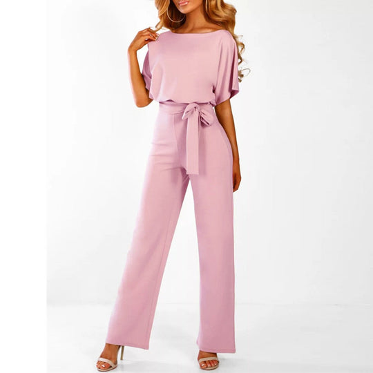Vrouwen Elegante Jumpsuit met Brede Pijpen en Ceintuur
