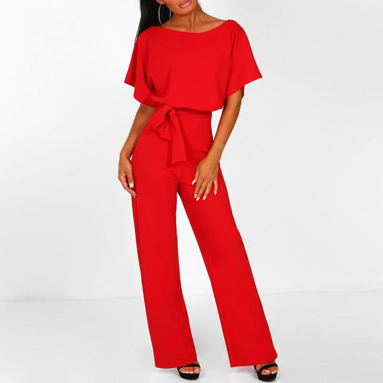 Vrouwen Elegante Jumpsuit met Brede Pijpen en Ceintuur
