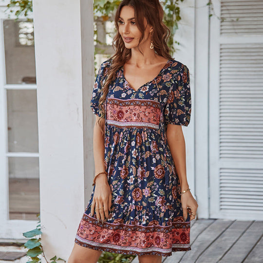 Zomer dames boho jurk met bloemenpatroon