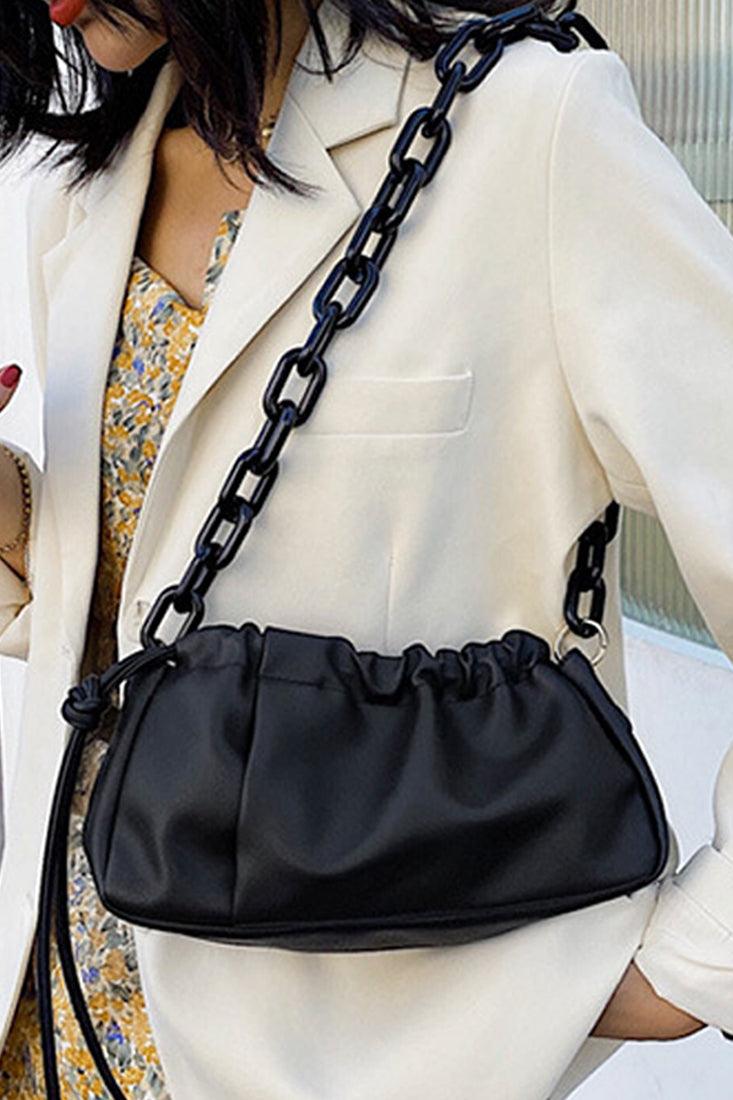 Zwarte Kettingriemen Geraffineerde Handtas
