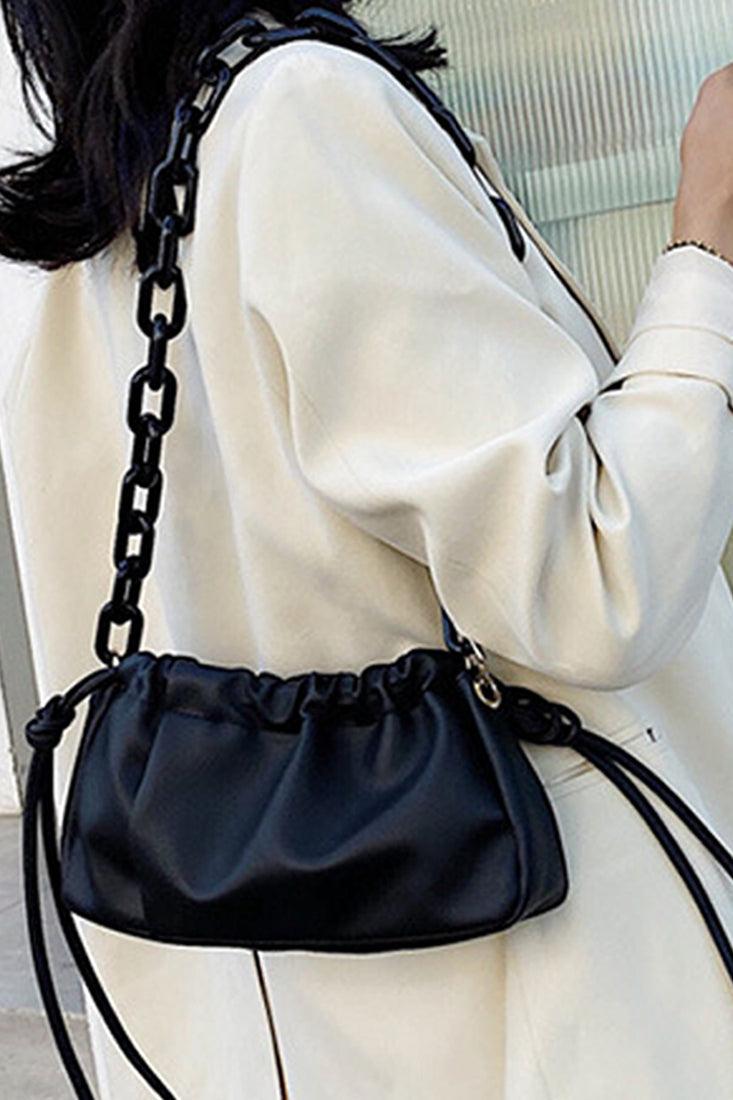 Zwarte Kettingriemen Geraffineerde Handtas