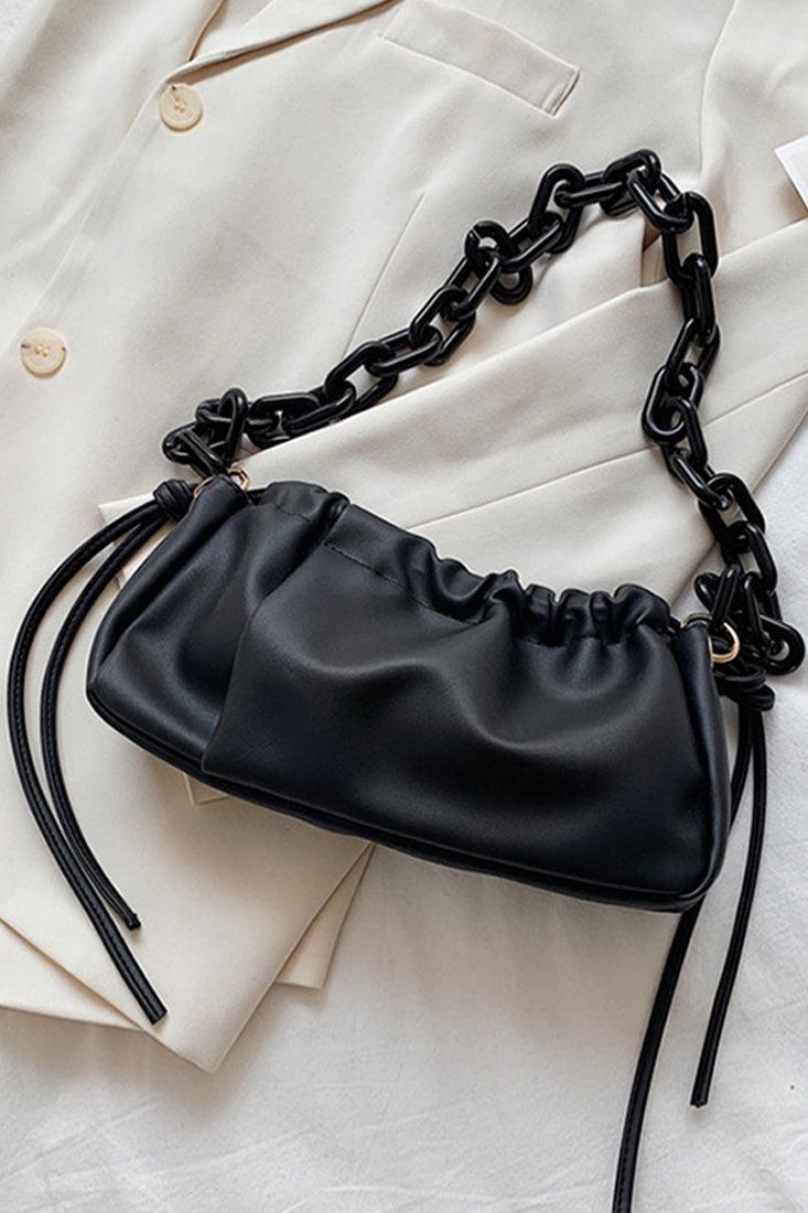 Zwarte Kettingriemen Geraffineerde Handtas