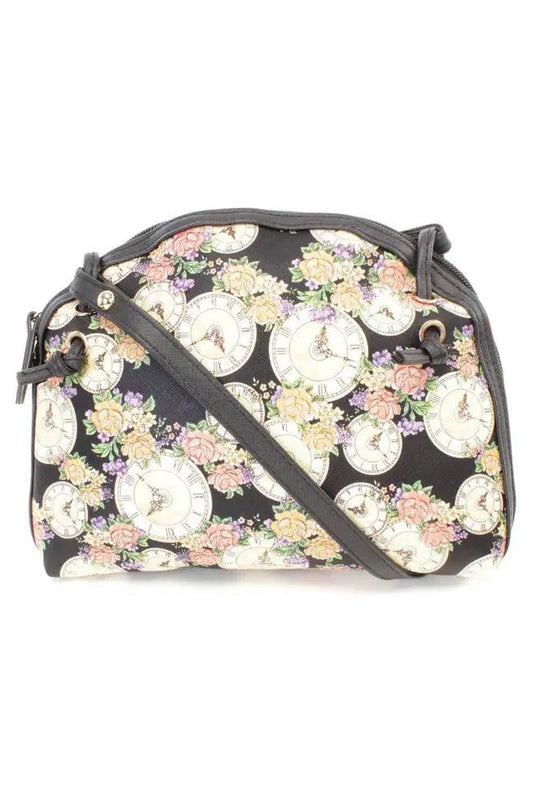 Zwarte Klokprint Mini Nepleren Handtas – Tijdloos en Trendy