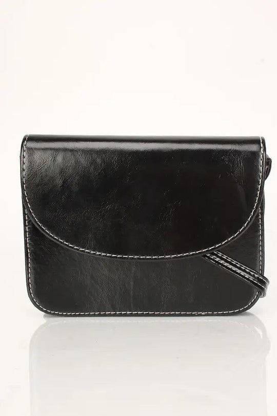 Zwarte Nepleren Handtas met Drukknoopsluiting en Stiksel