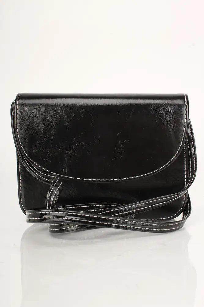 Zwarte Nepleren Handtas met Drukknoopsluiting en Stiksel