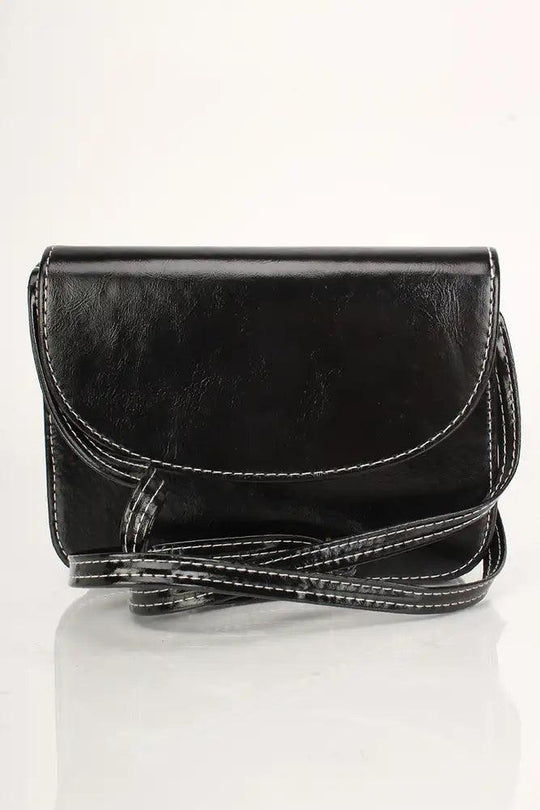 Zwarte Nepleren Handtas met Drukknoopsluiting en Stiksel