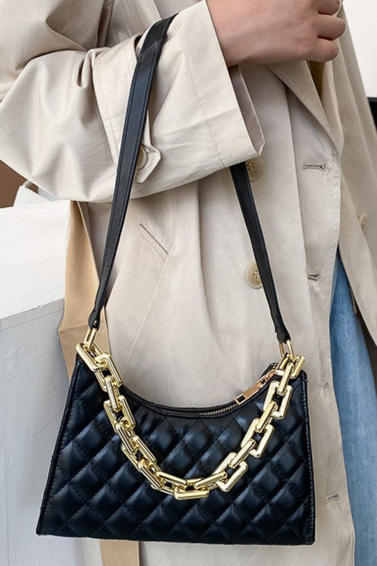 Zwarte Gouden Gequilt Handtas