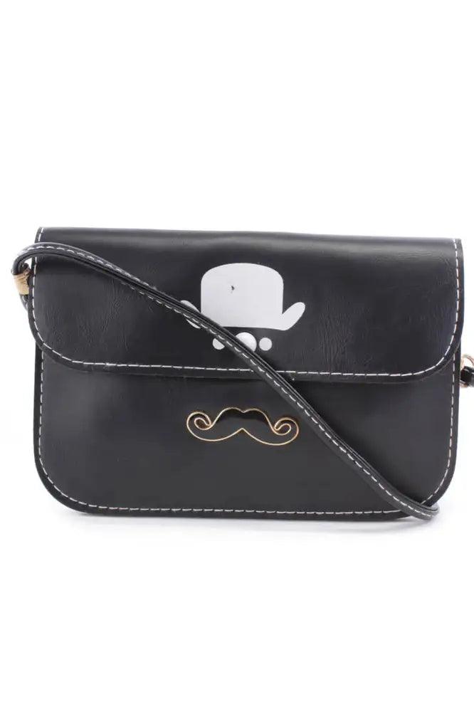 Zwarte Hoge Hoed Snor Hanger Nep Leer Clutch