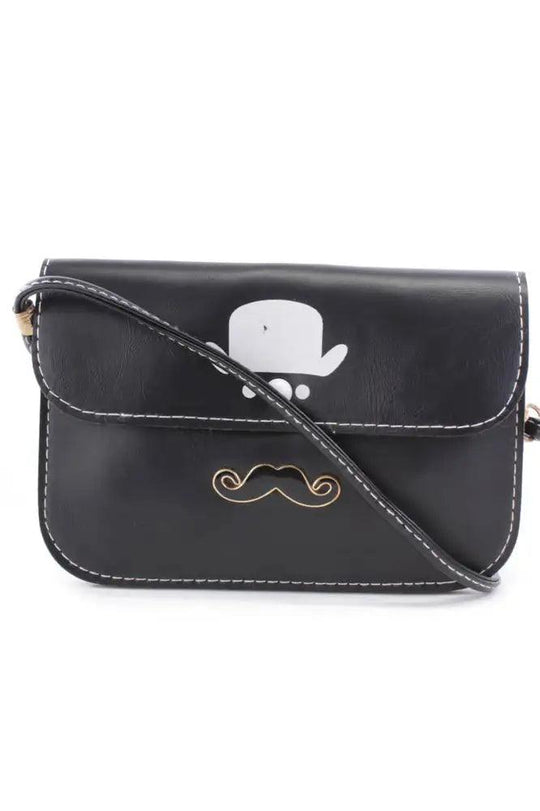 Zwarte Hoge Hoed Snor Hanger Nep Leer Clutch