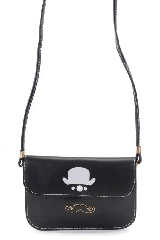 Zwarte Hoge Hoed Snor Hanger Nep Leer Clutch