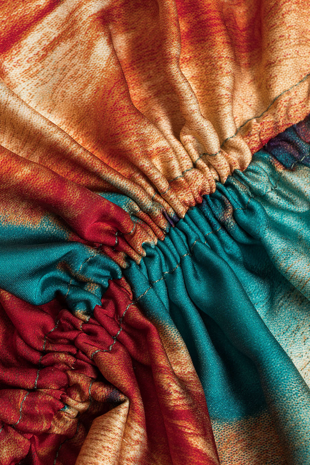 Aquarel Print Satijnen Rimpel Drawstring Slip Mini Jurk