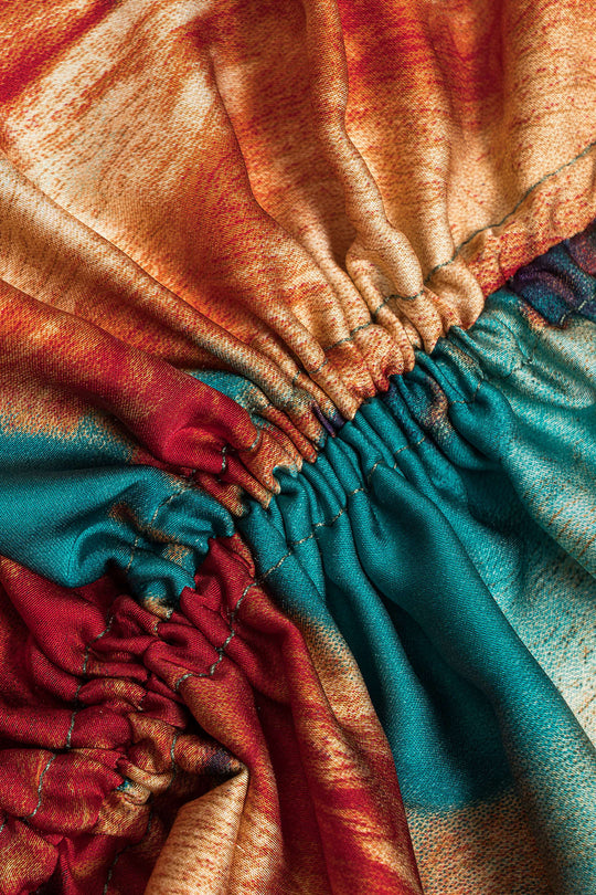 Aquarel Print Satijnen Rimpel Drawstring Slip Mini Jurk