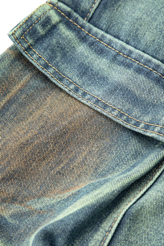 Vlekkige Multi Flap Pocket Straight Leg Cargo Jeans