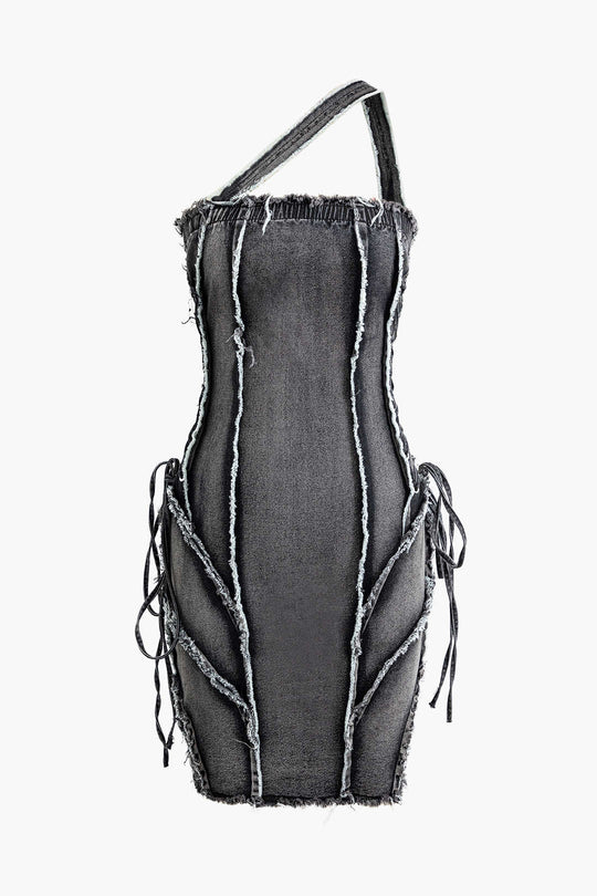 Asymmetrische Franje Denim Mini Jurk