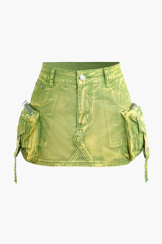 Vervaagde Pocket Denim Mini Rok
