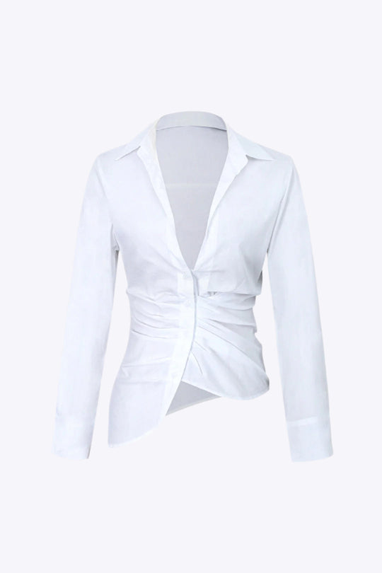 Winifred - Chique Asymmetrische Hem Vrouwen Plissé Shirt