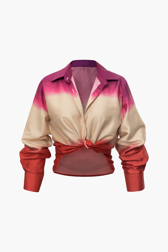 Xanthe - Strakke Satijnen Ombre Dames Langemouwen Shirt