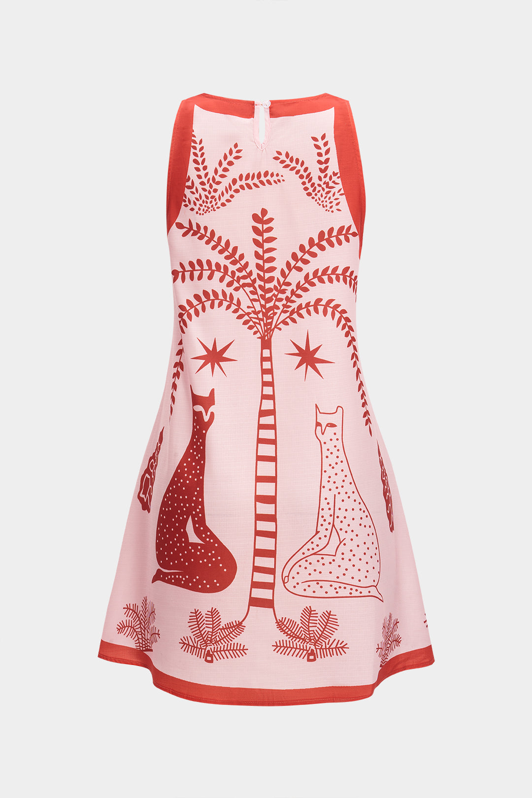 Bladeren Patroon Linnen Mouwloos Mini Jurk