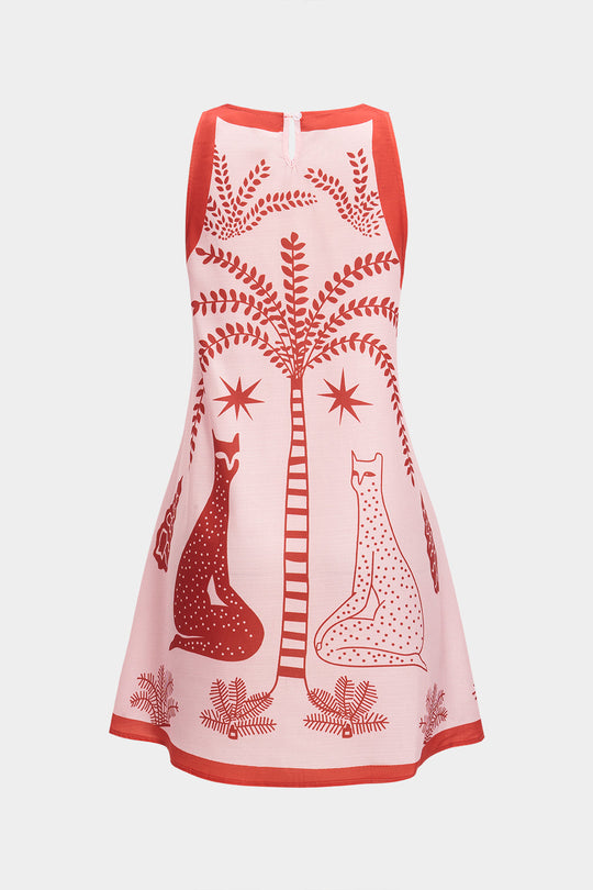 Bladeren Patroon Linnen Mouwloos Mini Jurk