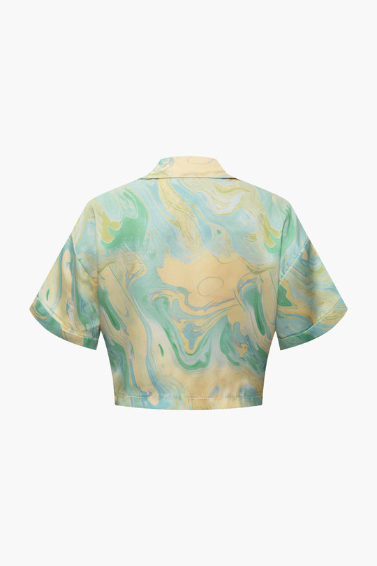 Wilderose - Elegante Marmerprint Dames Crop Shirt