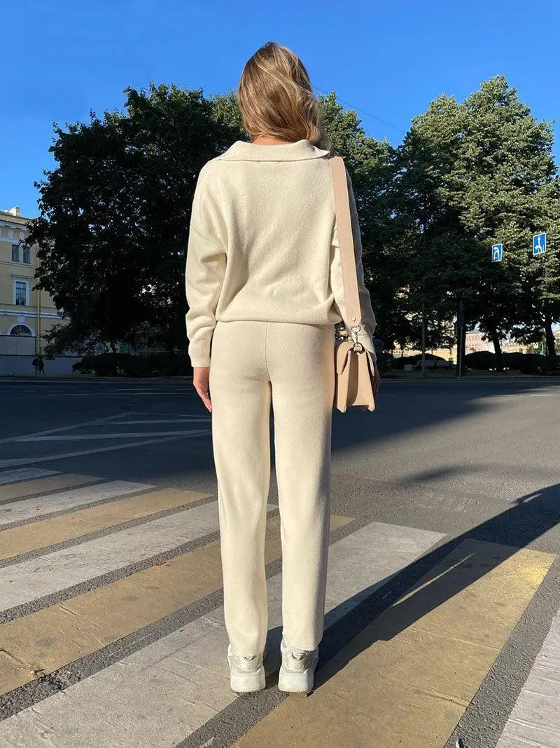 Alyssa - Trendy Polo Hals Sweater Dames Trainingspak Set