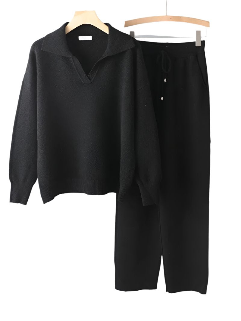 Alyssa - Trendy Polo Hals Sweater Dames Trainingspak Set