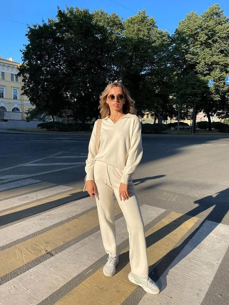 Alyssa - Trendy Polo Hals Sweater Dames Trainingspak Set