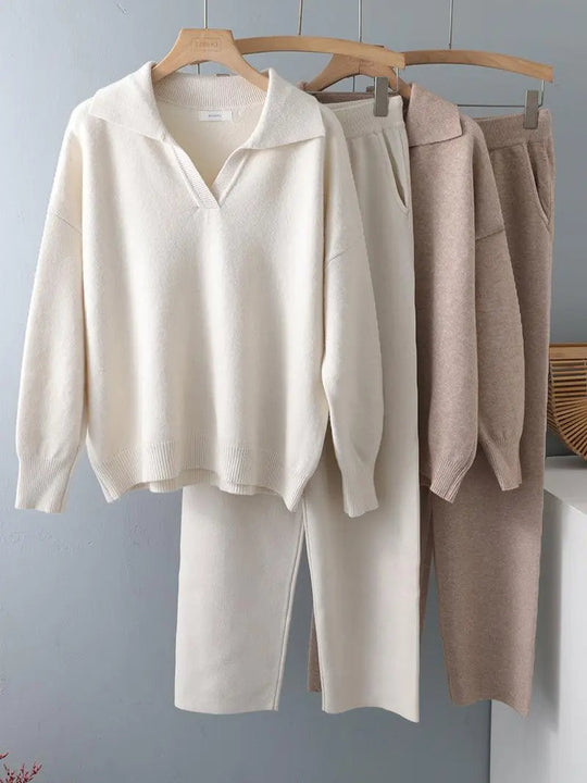 Alyssa - Trendy Polo Hals Sweater Dames Trainingspak Set