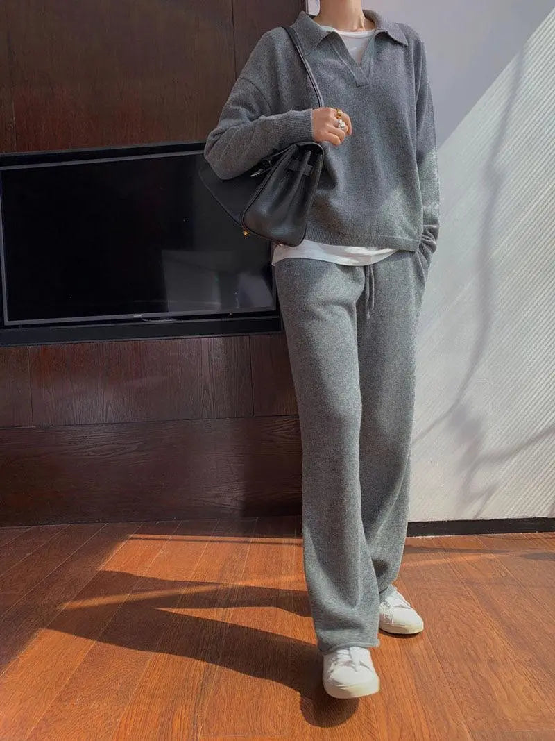 Alyssa - Trendy Polo Hals Sweater Dames Trainingspak Set